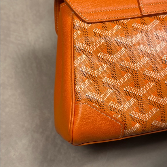 GOYARD SAIGON SOUPLE MINI ORANGE LEATHER & GOYARDINE CANVAS BAG - NEW W DUST BAG - Picture 9 of 12